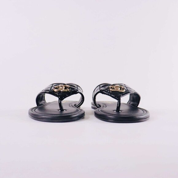 AUTHENTIC CHANEL PATEN QUILTED CC SANDALS - Picture 3 of 6